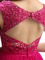 Fashionable Fuchsia Sleeveless Beading and Appliques Mini Length Prom Party Dress