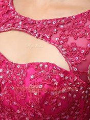 Fashionable Fuchsia Sleeveless Beading and Appliques Mini Length Prom Party Dress