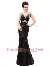 Clearance Black Column/Sheath Sequined V-neck Sleeveless Sequins Floor Length Zipper Homecoming Dress