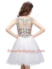 Glittering Scoop White Organza Zipper Homecoming Dress Sleeveless Mini Length Beading and Embroidery