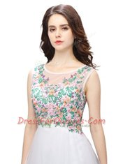 Glittering Scoop White Organza Zipper Homecoming Dress Sleeveless Mini Length Beading and Embroidery