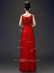 Tulle Scoop Sleeveless Zipper Appliques Evening Dress in Red