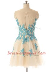 Champagne Zipper Evening Dress Beading and Appliques Sleeveless Mini Length