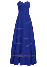 Sweetheart Sleeveless Prom Evening Gown Floor Length Ruffles Royal Blue Chiffon