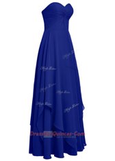 Sweetheart Sleeveless Prom Evening Gown Floor Length Ruffles Royal Blue Chiffon