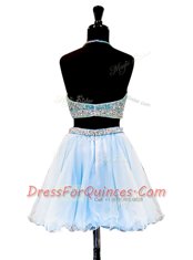 Pretty Light Blue Halter Top Zipper Beading Sleeveless