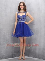 Superior Royal Blue Zipper Prom Party Dress Beading Sleeveless Mini Length