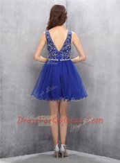 Superior Royal Blue Zipper Prom Party Dress Beading Sleeveless Mini Length