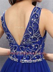Superior Royal Blue Zipper Prom Party Dress Beading Sleeveless Mini Length