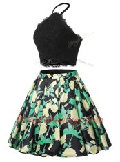 Customized Halter Top Multi-color Sleeveless Mini Length Lace Lace Up Evening Dress