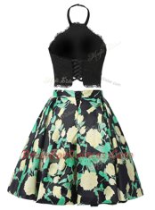 Customized Halter Top Multi-color Sleeveless Mini Length Lace Lace Up Evening Dress