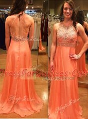 Extravagant Scoop Backless Orange Sleeveless Brush Train Beading