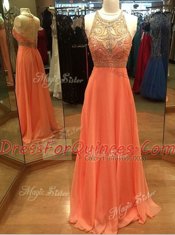 Extravagant Scoop Backless Orange Sleeveless Brush Train Beading