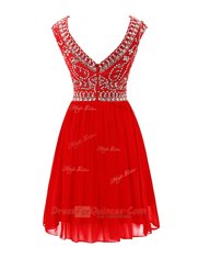 Unique Red Evening Dress Prom and For with Beading Scoop Sleeveless Zipper