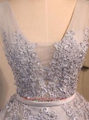 Sexy Grey Sleeveless Mini Length Beading and Appliques Lace Up Dress for Prom