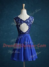 Luxury Mini Length Royal Blue Chiffon Sleeveless Appliques