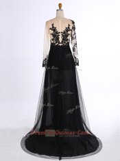 Dynamic Scoop Black Column/Sheath Appliques Prom Evening Gown Zipper Chiffon Long Sleeves