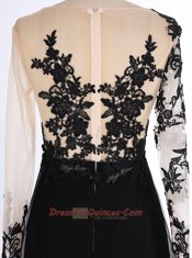 Dynamic Scoop Black Column/Sheath Appliques Prom Evening Gown Zipper Chiffon Long Sleeves