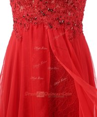 With Train A-line Sleeveless Red Prom Gown Brush Train Zipper