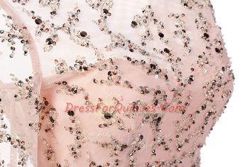 Scoop Peach A-line Beading Evening Dress Backless Chiffon Long Sleeves With Train