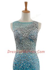 Low Price Mermaid Blue Bateau Neckline Beading Prom Dresses Sleeveless Zipper