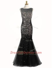 Beautiful Mermaid Floor Length Black Prom Gown Bateau Sleeveless Zipper