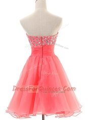 Lovely Sleeveless Organza Zipper Homecoming Dress in Watermelon Red with Beading