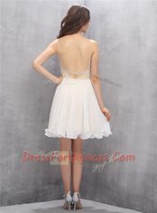 Flirting Sleeveless Chiffon Knee Length Zipper Prom Dresses in Champagne with Beading
