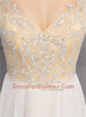 Flirting Sleeveless Chiffon Knee Length Zipper Prom Dresses in Champagne with Beading