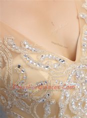 Flirting Sleeveless Chiffon Knee Length Zipper Prom Dresses in Champagne with Beading