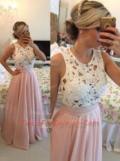 A-line Homecoming Dress Baby Pink Scoop Chiffon Sleeveless Floor Length Zipper