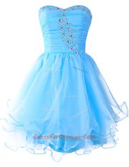 Sweetheart Sleeveless Prom Gown Mini Length Beading Baby Blue Organza