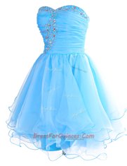 Sweetheart Sleeveless Prom Gown Mini Length Beading Baby Blue Organza