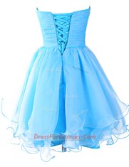 Sweetheart Sleeveless Prom Gown Mini Length Beading Baby Blue Organza