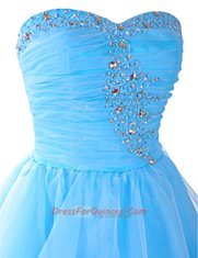 Sweetheart Sleeveless Prom Gown Mini Length Beading Baby Blue Organza