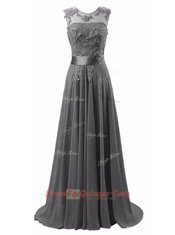 Scoop Sleeveless Brush Train Beading and Appliques Lace Up Homecoming Dress
