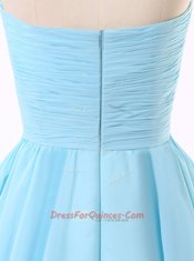 Blue Chiffon Zipper Strapless Sleeveless Mini Length Evening Dress Beading and Sequins and Ruching