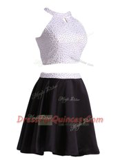 Colorful Halter Top Satin Sleeveless Mini Length Prom Dresses and Beading