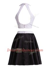 Colorful Halter Top Satin Sleeveless Mini Length Prom Dresses and Beading