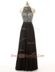 Black High-neck Backless Beading Sleeveless