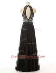 Black High-neck Backless Beading Sleeveless