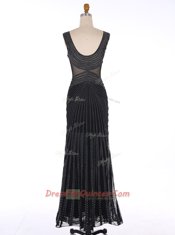 Mermaid Sequins Floor Length Black Prom Evening Gown V-neck Sleeveless Zipper