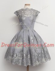 Top Selling Scoop Black Cap Sleeves Lace Zipper Prom Gown for Prom and Party