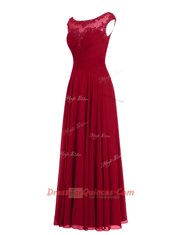 Floor Length Wine Red Homecoming Dress Scoop Cap Sleeves Zipper