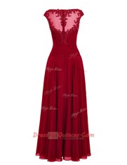 Floor Length Wine Red Homecoming Dress Scoop Cap Sleeves Zipper