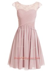 Glorious Scoop Cap Sleeves Chiffon Beading Zipper