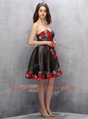 Affordable A-line Dress for Prom Brown and Pink And Black Sweetheart Chiffon Sleeveless Mini Length Zipper