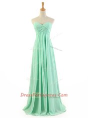 Floor Length Apple Green Evening Dress Chiffon Sleeveless Ruffles