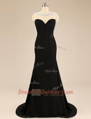 Customized Black Column/Sheath Beading Homecoming Dress Backless Chiffon Sleeveless With Train
