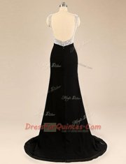 Customized Black Column/Sheath Beading Homecoming Dress Backless Chiffon Sleeveless With Train